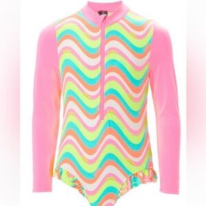 3/$30 Girls Size 4T Bebe Rash-guard Swimsuit One Piece Zip Up Front